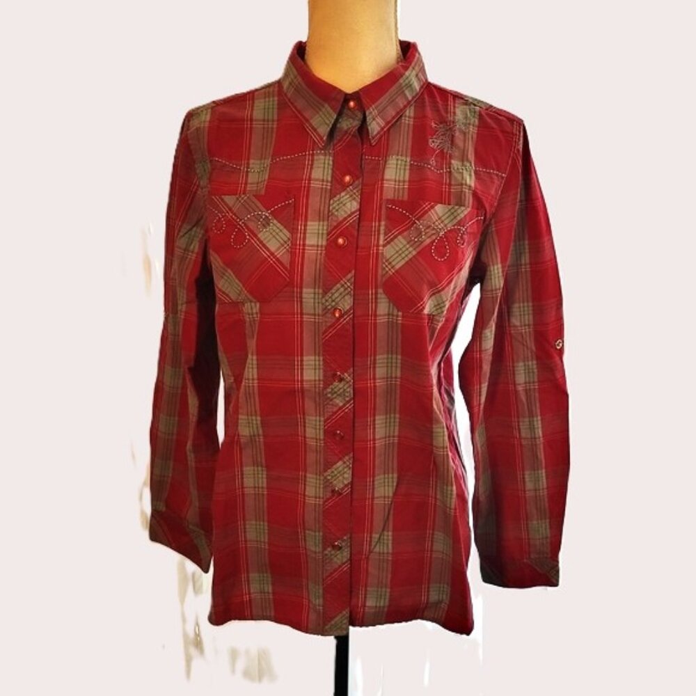 Bit & Bridle western pearlized snap button shirt size med